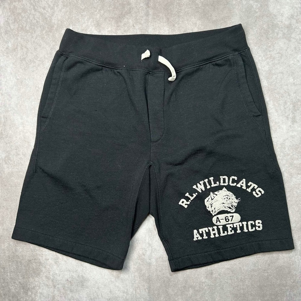 Polo Ralph Lauren Mens Black RL Wildcats Athletics Graphic Sweat Shorts Small